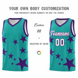 Custom Aqua Purple Graffiti Pattern Star Print Basketball Jersey Sets