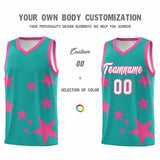 Custom Aqua Pink Graffiti Pattern Star Print Basketball Jersey Sets