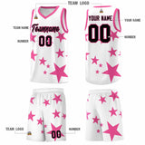 Custom White Pink Graffiti Pattern Star Print Basketball Jersey Sets