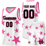 Custom White Pink Graffiti Pattern Star Print Basketball Jersey Sets