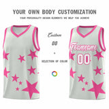Custom Gray Pink Graffiti Pattern Star Print Basketball Jersey Sets