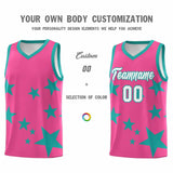Custom Pink Aqua Graffiti Pattern Star Print Basketball Jersey Sets