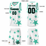 Custom White Bright Green Graffiti Pattern Star Print Basketball Jersey Sets