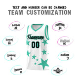 Custom White Bright Green Graffiti Pattern Star Print Basketball Jersey Sets