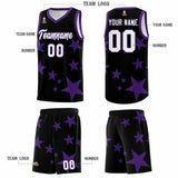 Custom Black Purple Graffiti Pattern Star Print Basketball Jersey Sets