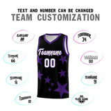 Custom Black Purple Graffiti Pattern Star Print Basketball Jersey Sets