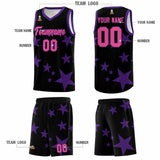 Custom Black Purple Graffiti Pattern Star Print Basketball Jersey Sets
