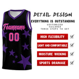 Custom Black Purple Graffiti Pattern Star Print Basketball Jersey Sets