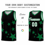 Custom Black Kelly Green Graffiti Pattern Star Print Basketball Jersey Sets