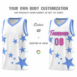 Custom White Light Blue Graffiti Pattern Star Print Basketball Jersey Sets