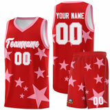 Custom Red Light Pink Graffiti Pattern Star Print Basketball Jersey Sets