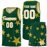 Custom Green Old Gold Graffiti Pattern Star Print Basketball Jersey Sets