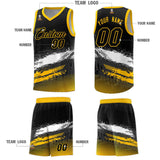Custom Black White and Yellow Graffiti Pattern Sports Uniform Basketball Jersey