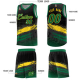 Custom Black Yellow and Kelly Green Graffiti Pattern Sports Uniform Basketball Jersey