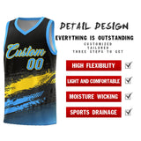 Custom Black Gold and Powder Blue Graffiti Pattern Sports Uniform Basketball Jersey