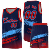 Custom Navy Powder Blue and Red Graffiti Pattern Sports Uniform Basketball Jersey