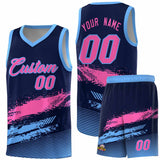 Custom Navy Pink and Powder Blue Graffiti Pattern Sports Uniform Basketball Jersey