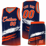 Custom Navy White and Orange Graffiti Pattern Sports Uniform Basketball Jersey