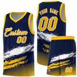 Custom Navy White and Yellow Graffiti Pattern Sports Uniform Basketball Jersey