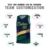 Custom Navy Khaki and Kelly Green Graffiti Pattern Sports Uniform Basketball Jersey