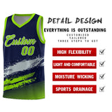 Custom Navy Gray and Neon Green Graffiti Pattern Sports Uniform Basketball Jersey