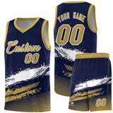 Custom Navy White and Old Gold Graffiti Pattern Sports Uniform Basketball Jersey