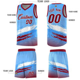 Custom Powder Blue White and Crimson Graffiti Pattern Sports Uniform Basketball Jersey