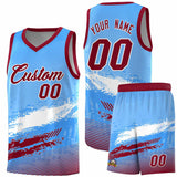 Custom Powder Blue White and Crimson Graffiti Pattern Sports Uniform Basketball Jersey