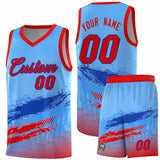 Custom Powder Blue Royal and Red Graffiti Pattern Sports Uniform Basketball Jersey