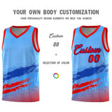 Custom Powder Blue Royal and Red Graffiti Pattern Sports Uniform Basketball Jersey