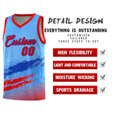 Custom Powder Blue Royal and Red Graffiti Pattern Sports Uniform Basketball Jersey