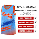 Custom Powder Blue Royal and Orange Graffiti Pattern Sports Uniform Basketball Jersey