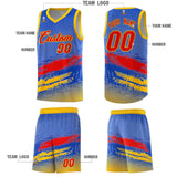 Custom Royal Red and Yellow Graffiti Pattern Sports Uniform Basketball Jersey