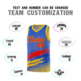 Custom Royal Red and Yellow Graffiti Pattern Sports Uniform Basketball Jersey