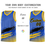 Custom Royal Black and Yellow Graffiti Pattern Sports Uniform Basketball Jersey