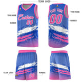 Custom Royal White and Pink Graffiti Pattern Sports Uniform Basketball Jersey