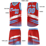 Custom Red White and Powder Blue Graffiti Pattern Sports Uniform Basketball Jersey
