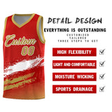 Custom Red White and Old Gold Graffiti Pattern Sports Uniform Basketball Jersey