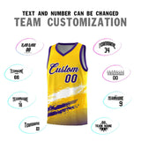 Custom Yellow White and Purple Graffiti Pattern Sports Uniform Basketball Jersey