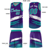 Custom Purple White and Aqua Graffiti Pattern Sports Uniform Basketball Jersey