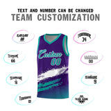 Custom Purple White and Aqua Graffiti Pattern Sports Uniform Basketball Jersey