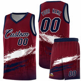 Custom Crimson White and Navy Graffiti Pattern Sports Uniform Basketball Jersey