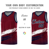 Custom Crimson White and Navy Graffiti Pattern Sports Uniform Basketball Jersey