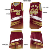 Custom Crimson White and Khaki Graffiti Pattern Sports Uniform Basketball Jersey