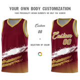 Custom Crimson White and Khaki Graffiti Pattern Sports Uniform Basketball Jersey
