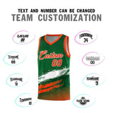 Custom Kelly Green White and Orange Graffiti Pattern Sports Uniform Basketball Jersey