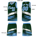 Custom Green White and Powder Blue Graffiti Pattern Sports Uniform Basketball Jersey