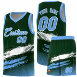 Custom Green White and Powder Blue Graffiti Pattern Sports Uniform Basketball Jersey