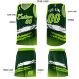 Custom Green White and Neon Green Graffiti Pattern Sports Uniform Basketball Jersey