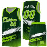 Custom Green White and Neon Green Graffiti Pattern Sports Uniform Basketball Jersey